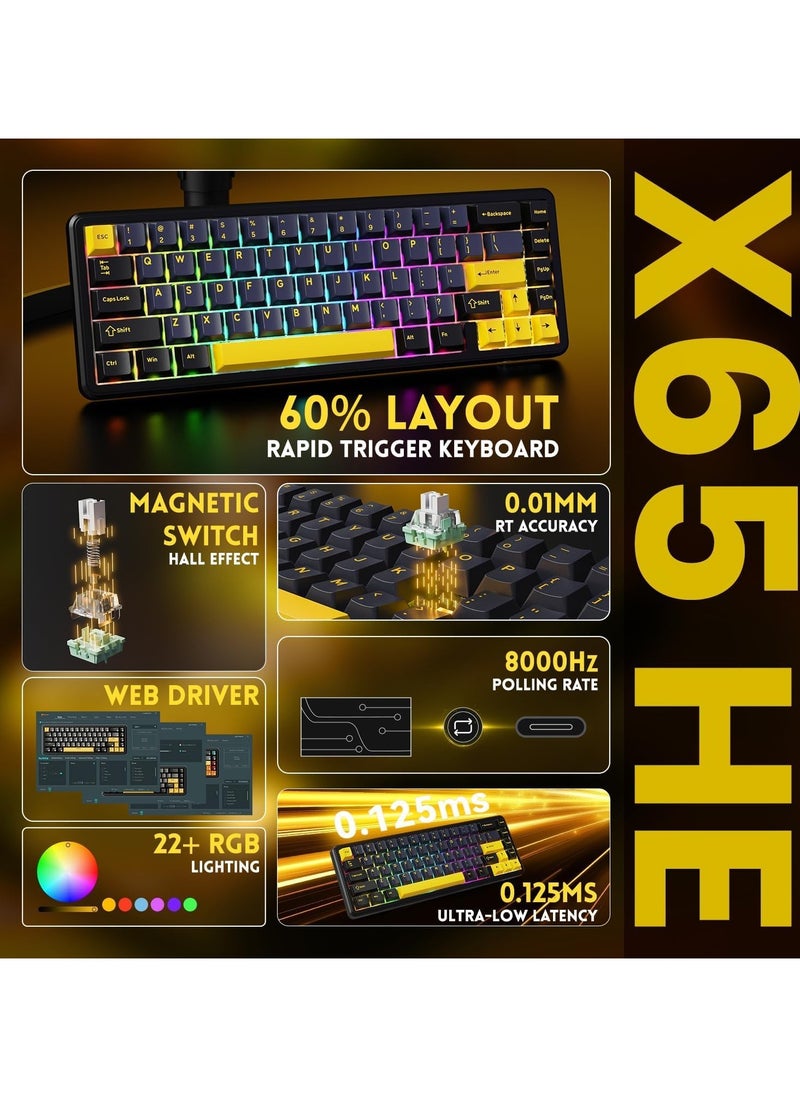 Attack Shark X65 HE Wired Rapid Trigger Magnetic Switch 65% Mechanical Gaming Keyboard, Hall Effect Top Mounted RGB Hot Swap,Adjustable Actuation,8KHZ Polling Rate,PBT Keycaps for Win/Mac  - Image 2