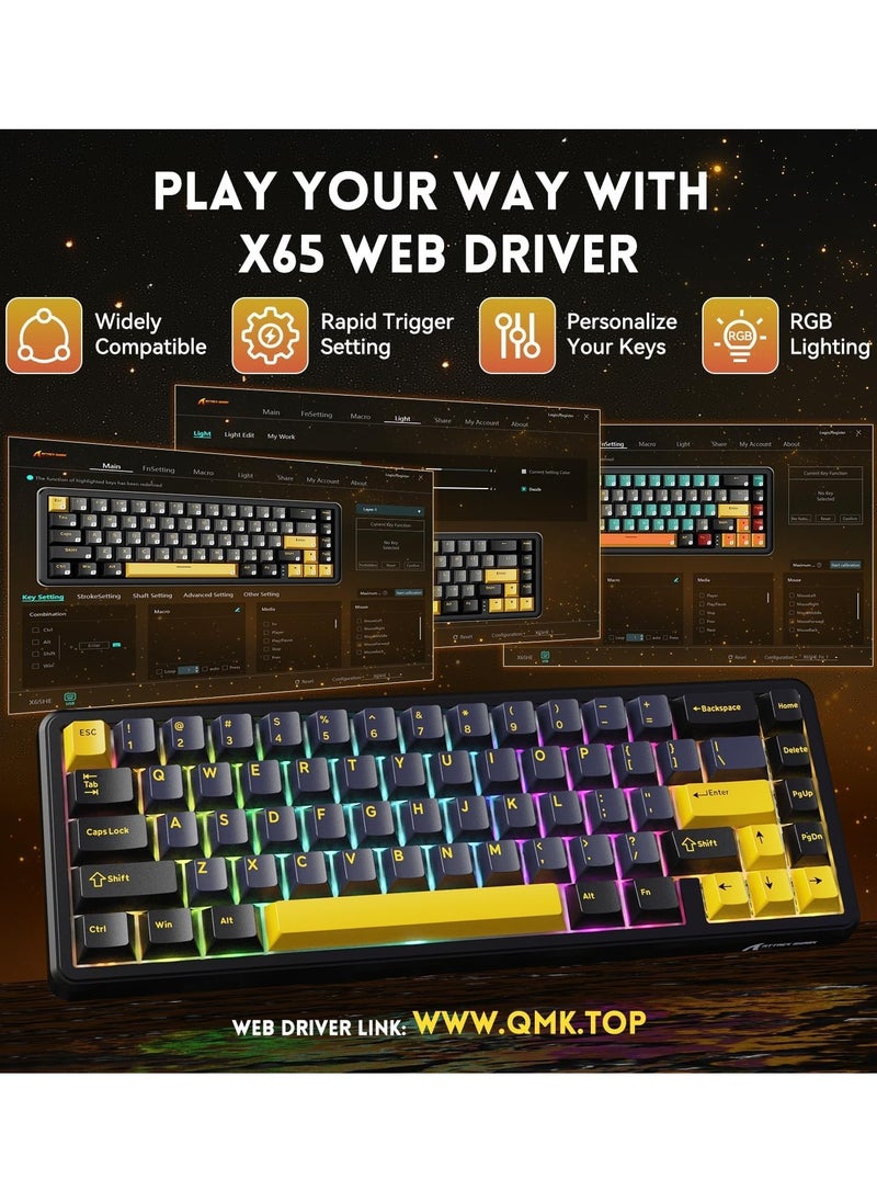 Attack Shark - X65 HE Wired Rapid Trigger Magnetic Switch 65% Mechanical Gaming Keyboard, Hall Effect Top Mounted RGB Hot Swap,Adjustable Actuation,8KHZ Polling Rate,PBT Keycaps for Win/Mac - Image 1