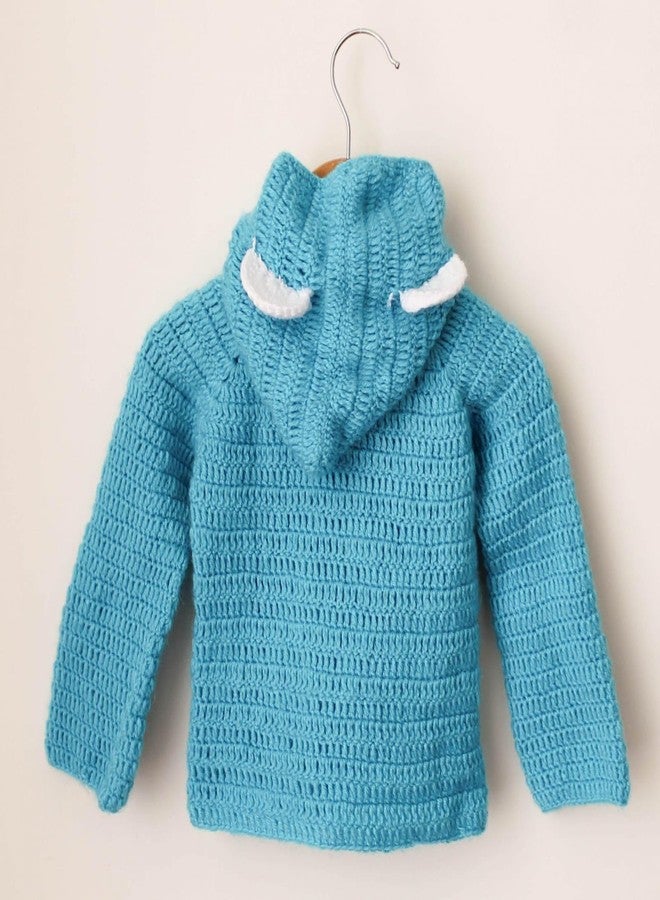 KNIT GEMS كنزة صوفية بأكمام طويلة وغطاء رأس بتصميم مخلب كروشيه مصنوع يدويًا من KNIT GEMS KGM، لون أزرق سماوي، للأطفال - Image 4