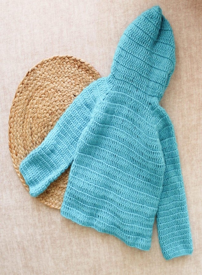 KNIT GEMS كنزة صوفية بأكمام طويلة وغطاء رأس بتصميم مخلب كروشيه مصنوع يدويًا من KNIT GEMS KGM، لون أزرق سماوي، للأطفال - Image 3