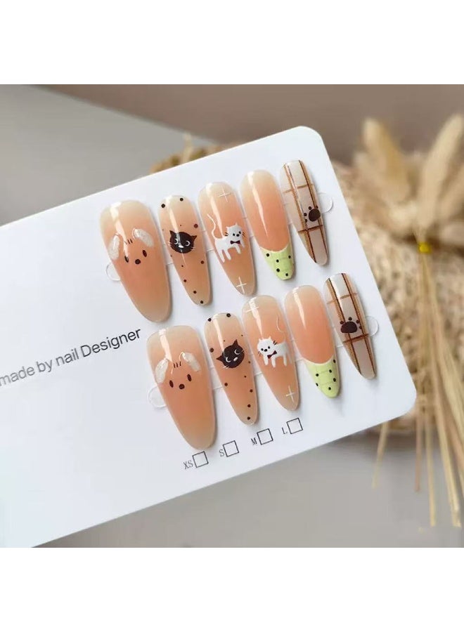 Goolsky Plaid Tweed Pearl Bow Press-on Nails in Black & Nude for Chic Daily Look - Image 3