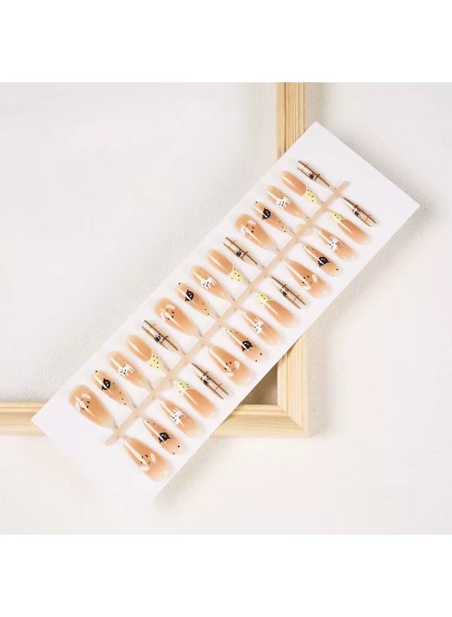 Goolsky Plaid Tweed Pearl Bow Press-on Nails in Black & Nude for Chic Daily Look - Image 4