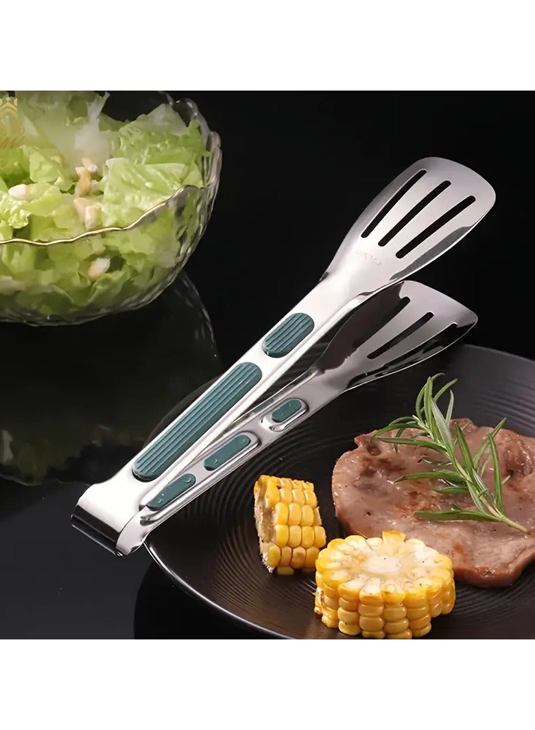 Hanayo 3 Pcs Food Tongs Kitchen Tongs Grill Tongs Bread Buffet Clips Stainless Steel Food Cooking Clips Non-Slip Grip for Cooking Baking BBQ(Green) - Image 4