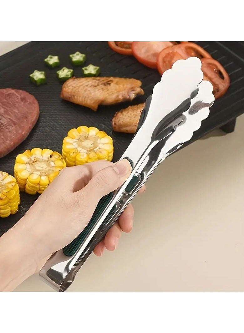 Hanayo 3 Pcs Food Tongs Kitchen Tongs Grill Tongs Bread Buffet Clips Stainless Steel Food Cooking Clips Non-Slip Grip for Cooking Baking BBQ(Green) - Image 5