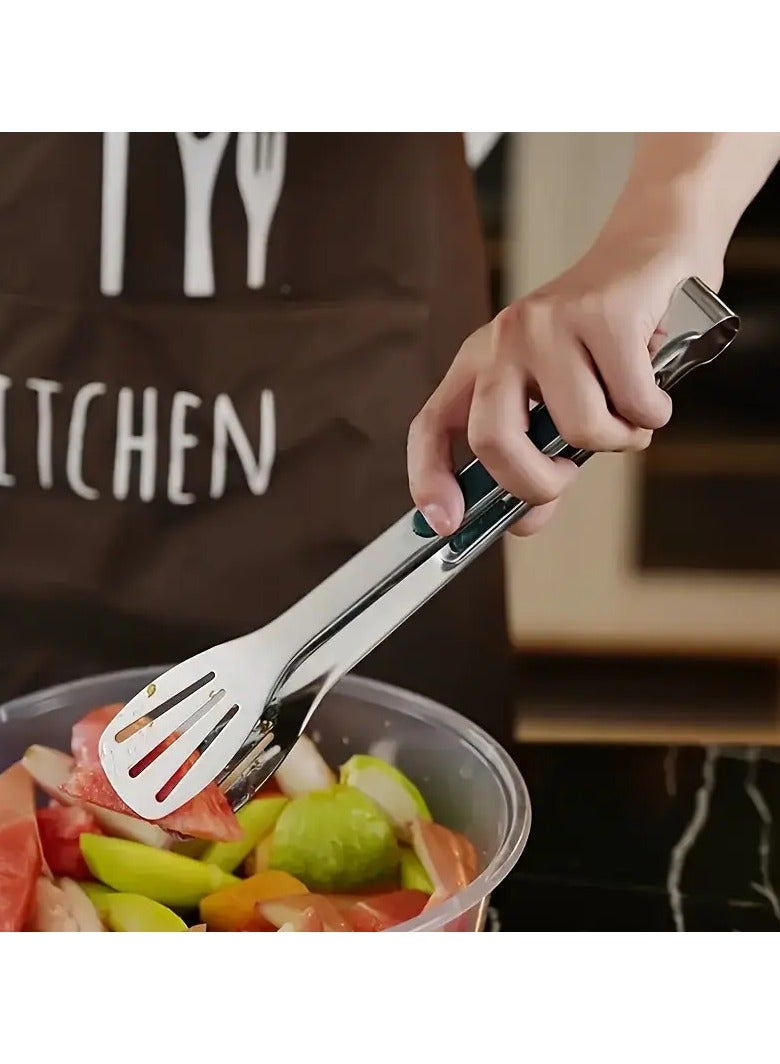 Hanayo 3 Pcs Food Tongs Kitchen Tongs Grill Tongs Bread Buffet Clips Stainless Steel Food Cooking Clips Non-Slip Grip for Cooking Baking BBQ(Green) - Image 3