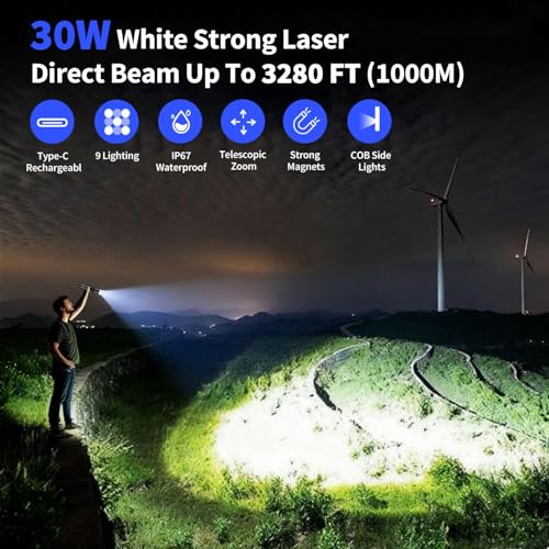 Svoko Torch Light High Power Rechargeable, IP67 Waterproof Led Charging Flashlight High Beam 2km Long Range with 9 Light Modes, Magnetic, Adjustable Portable Powerful Torchlight for Camping, Outdoor - Image 2