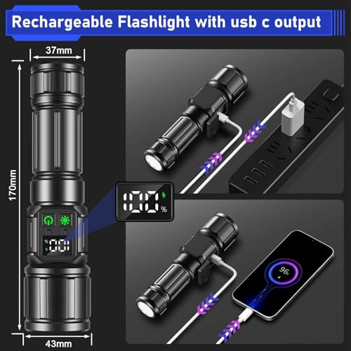 Svoko Torch Light High Power Rechargeable, IP67 Waterproof Led Charging Flashlight High Beam 2km Long Range with 9 Light Modes, Magnetic, Adjustable Portable Powerful Torchlight for Camping, Outdoor - Image 5