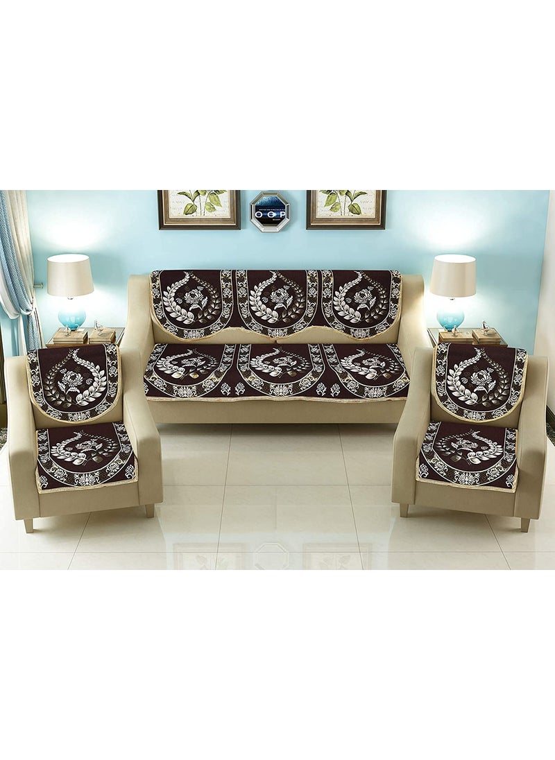 LINEN BASICS Linen Basics Sparrow World Cotton Heavy Fabric 500 TC Floral Design 5 Seater Sofa Cover Use Both Side Coffee 10 Pieces  - Image 1