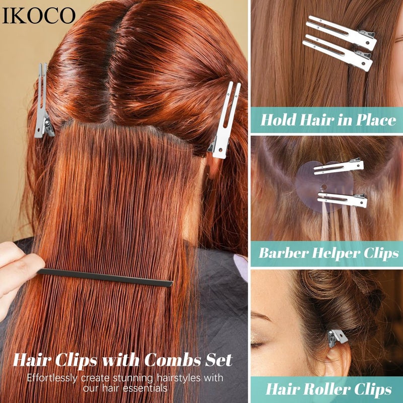 IKOCO 50Pcs Metal Hair Styling Clips, IKOCO No Crease Double Prong Hair Clips with 3 Parting Comb for Styling and Coloring - Image 4