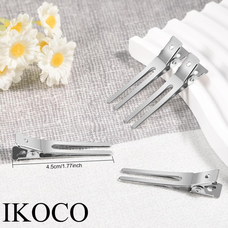 IKOCO 50Pcs Metal Hair Styling Clips, IKOCO No Crease Double Prong Hair Clips with 3 Parting Comb for Styling and Coloring - Image 2