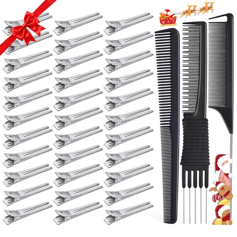 IKOCO 50Pcs Metal Hair Styling Clips, IKOCO No Crease Double Prong Hair Clips with 3 Parting Comb for Styling and Coloring - Image 1