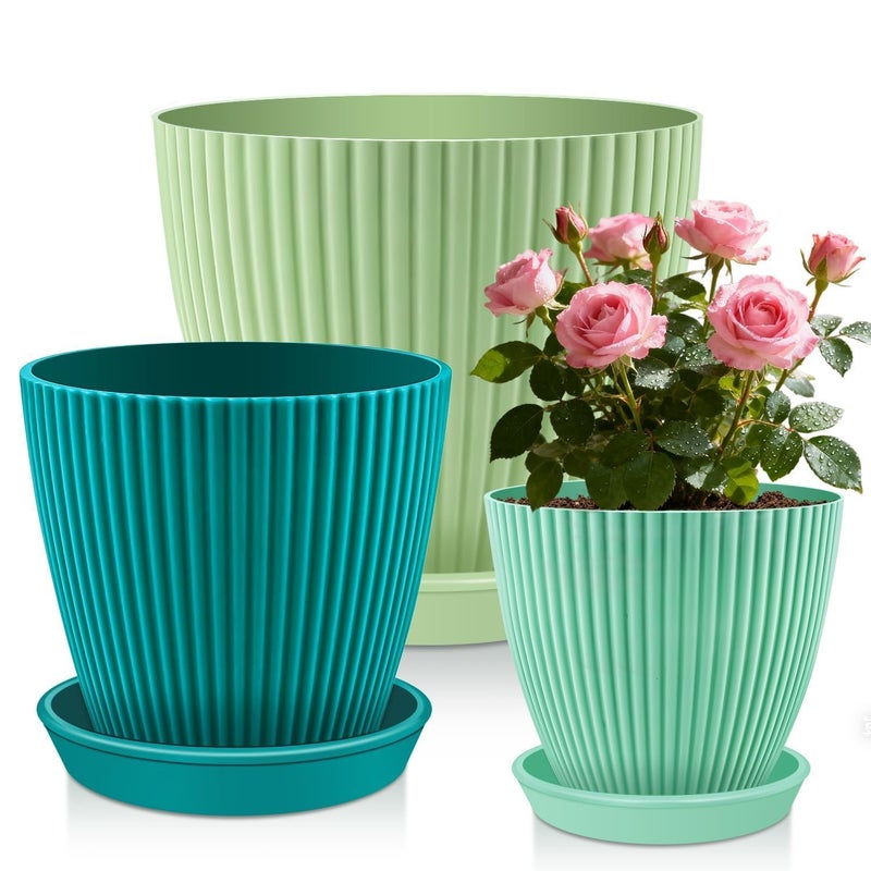 SupKing Large Plant Pots 7.5/6.7/6 Inch Set of 3, Plastic Flower Pots Planters with Drip Trays and Multi Mesh Drainage Holes Multicolor Nursery Planting Pot for Indoor Outdoor Garden Plants - Image 1