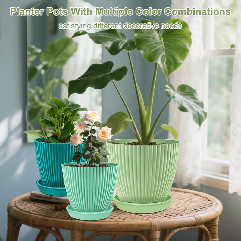 SupKing Large Plant Pots 7.5/6.7/6 Inch Set of 3, Plastic Flower Pots Planters with Drip Trays and Multi Mesh Drainage Holes Multicolor Nursery Planting Pot for Indoor Outdoor Garden Plants - Image 4