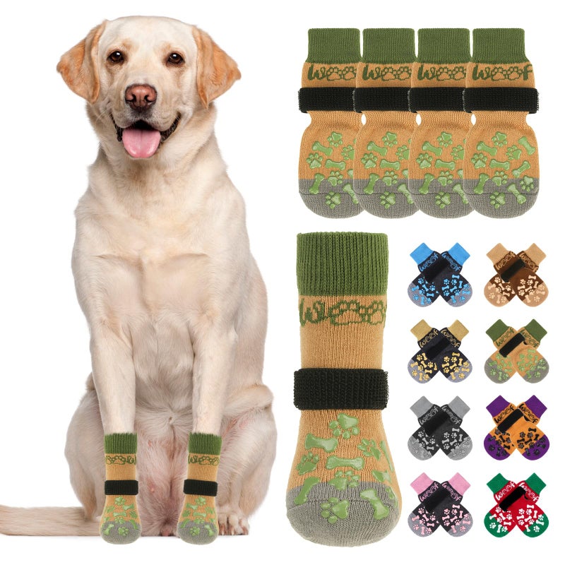 KOOLTAIL Dog Socks Shoes for Hot Pavement to Prevent Licking Paws, Winter Dog Boots&Paw Protector for Hardwood Floors Anti Slip,Traction Control Grip Booties for Small Medium Large Senior Dogs,Green M - Image 1