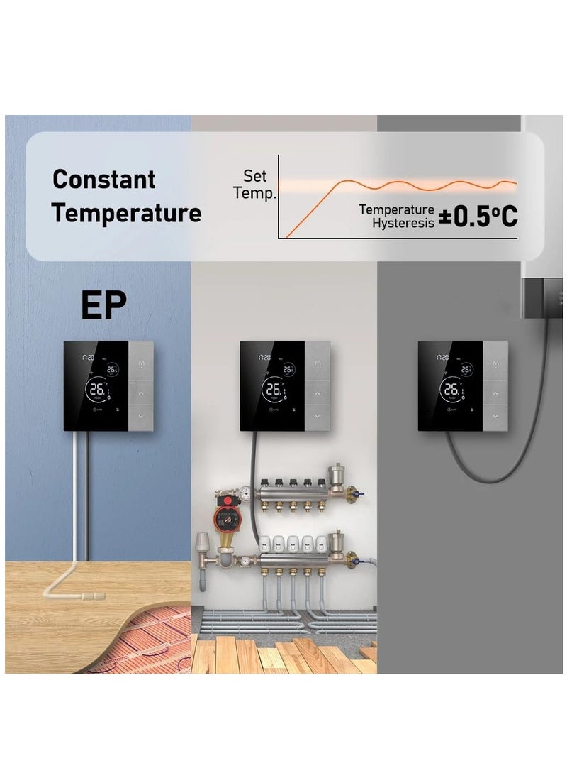 SYOSI - Smart Tuya WiFi Thermostat Voice Control Digital Programmable LCD Display Touchscreen Underfloor Heating Temperature Controller Digital Intelligent Wall Thermostat for Electric Heating Compatible - Image 1