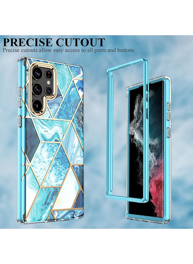 O Ozone Case for Samsung Galaxy S23 Ultra Case Full-Body Smooth Gloss Finish Marble Shockproof Bumper Slim Phone Cases (Blue) - Image 3