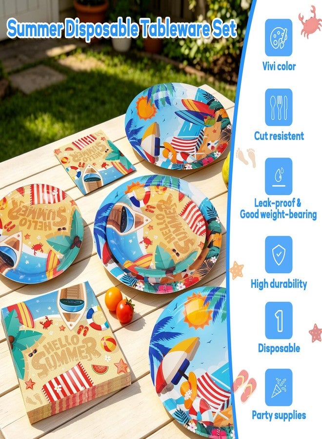 Fighting to Achieve 72PCS Beach Plates and Napkins Summer Party Tableware, Set of 24 Hello Summer Disposable Paper Plates for Beach Vacation Pool Party, Hawaiian Themed Dinnerware Supplies for Birthday Party Decorations - Image 3