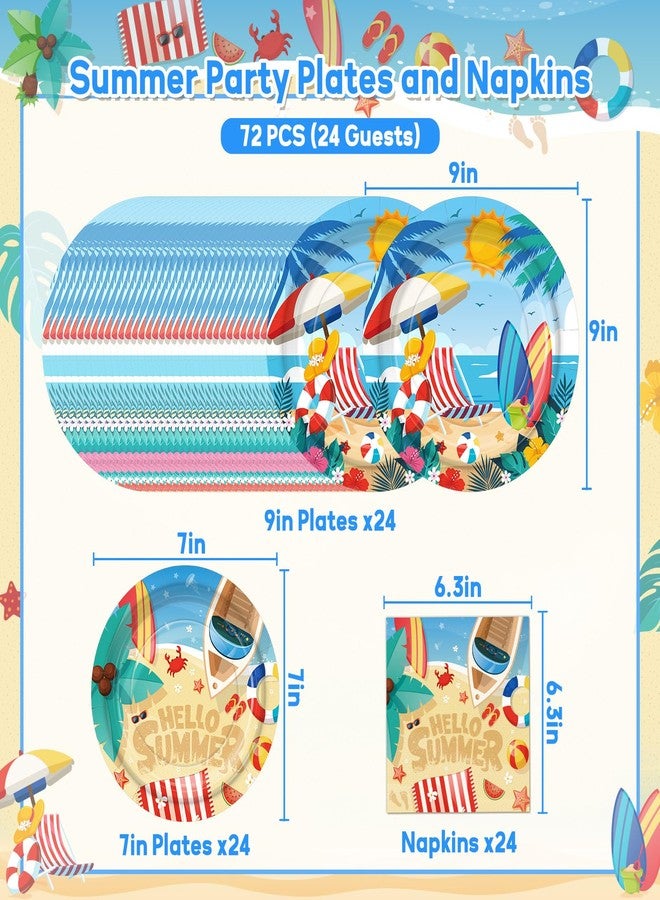 Fighting to Achieve 72PCS Beach Plates and Napkins Summer Party Tableware, Set of 24 Hello Summer Disposable Paper Plates for Beach Vacation Pool Party, Hawaiian Themed Dinnerware Supplies for Birthday Party Decorations - Image 2