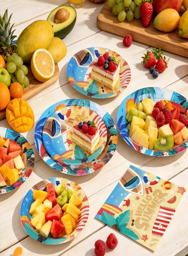 Fighting to Achieve 72PCS Beach Plates and Napkins Summer Party Tableware, Set of 24 Hello Summer Disposable Paper Plates for Beach Vacation Pool Party, Hawaiian Themed Dinnerware Supplies for Birthday Party Decorations - Image 5