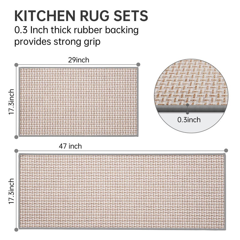 eqivei Kitchen Rugs and Mats Non Skid Washable Set of 2 PCS, Absorbent Runner Rugs for Kitchen, Front of Sink, Kitchen Mats for Floor, 17.3"x 47"+17.3"x 29" (Gray) - Image 2