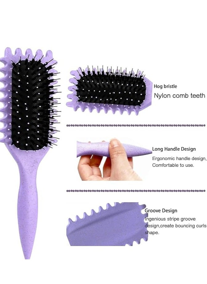 Curl Defining Brush, Curly Hair Brush Styling Brush for Detangling, Combing, Shaping and Defining Curls For Women and Men Less Pulling, Reduce Pulling and Curl Separation (Purple)