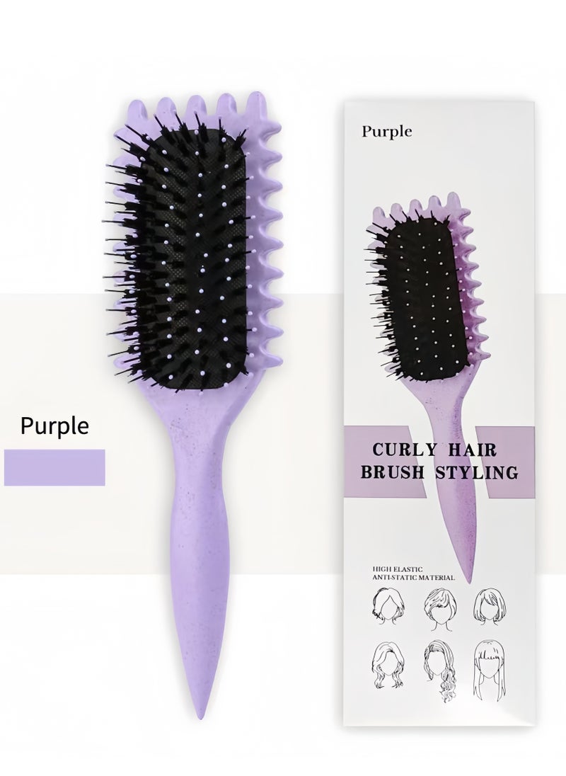 Curl Defining Brush, Curly Hair Brush Styling Brush for Detangling, Combing, Shaping and Defining Curls For Women and Men Less Pulling, Reduce Pulling and Curl Separation (Purple)
