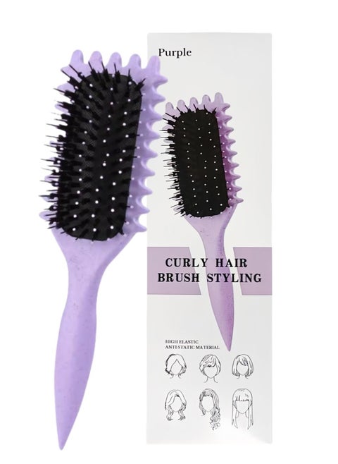 Curl Defining Brush, Curly Hair Brush Styling Brush for Detangling, Combing, Shaping and Defining Curls For Women and Men Less Pulling, Reduce Pulling and Curl Separation (Purple)