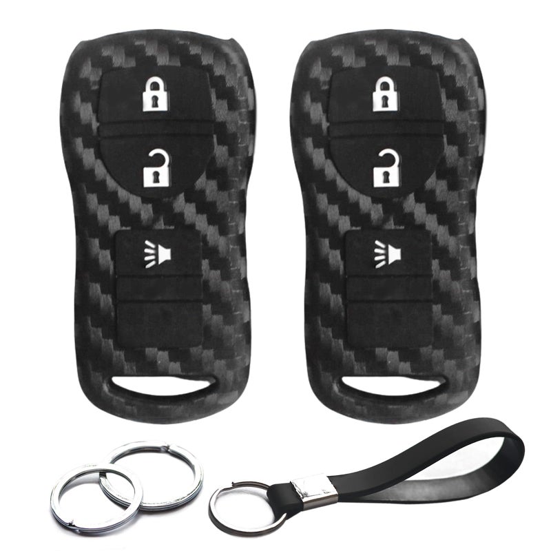 INFIPAR 2pcs Compatible with Nissan Frontier NV1500 NV200 NV2500 NV3500 350Z Altima Armada Murano Pathfinder Quest Sentra Titan Versa Note Xterra XTrail Carbon Fiber Looks Silicone Key Fob Cover Case