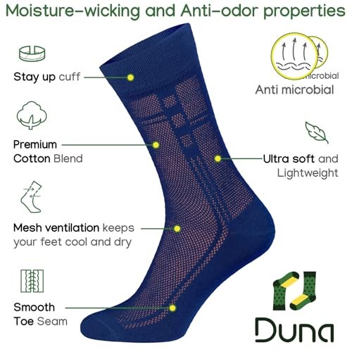 Duna Men’s Socks, Ultra Thin Breathable Cotton Mens Dress Socks (5 pack), Super Soft and Lightweight Sock for Men, Blue - Image 2