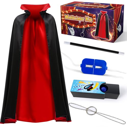 PATIFEED Magic Kit Magician Costume Set with Cloak Cape Christmas Halloween Dress Up Pretend Play Magic Tricks for Kids Ages 6 7 8 9 10 11 12 - Image 1