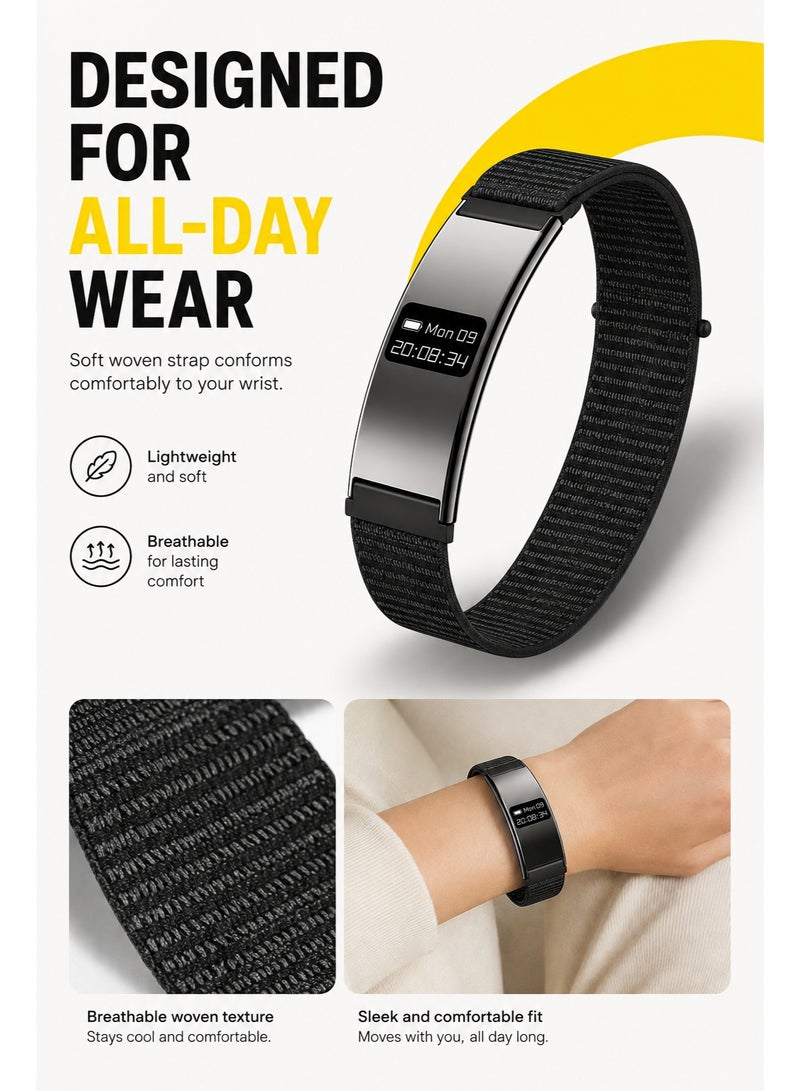 BASEMENT-1 Fashionable Metal Smart Bracelet, Ultra-Thin Curved Fitness Tracker with Time Display, Heart Rate, Blood Oxygen, HRV, Stress, Emotional Wellness and Sleep Monitoring, Multiple Sports Modes, IPX8 Water Resistance, Family Data Sharing and 3 Straps - Image 4