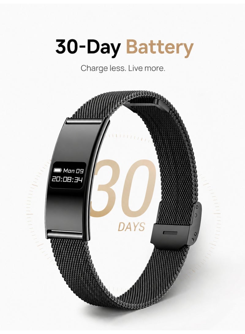 BASEMENT-1 Fashionable Metal Smart Bracelet, Ultra-Thin Curved Fitness Tracker with Time Display, Heart Rate, Blood Oxygen, HRV, Stress, Emotional Wellness and Sleep Monitoring, Multiple Sports Modes, IPX8 Water Resistance, Family Data Sharing and 3 Straps - Image 2