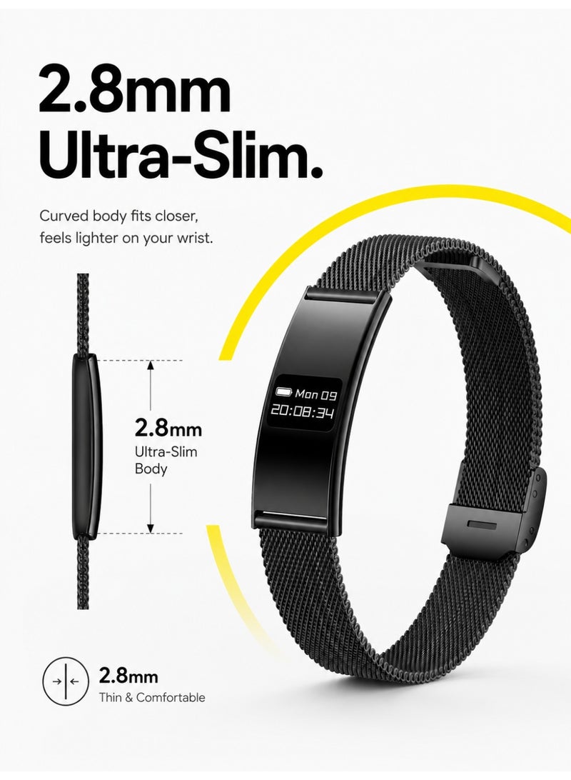 BASEMENT-1 Fashionable Metal Smart Bracelet, Ultra-Thin Curved Fitness Tracker with Time Display, Heart Rate, Blood Oxygen, HRV, Stress, Emotional Wellness and Sleep Monitoring, Multiple Sports Modes, IPX8 Water Resistance, Family Data Sharing and 3 Straps - Image 5