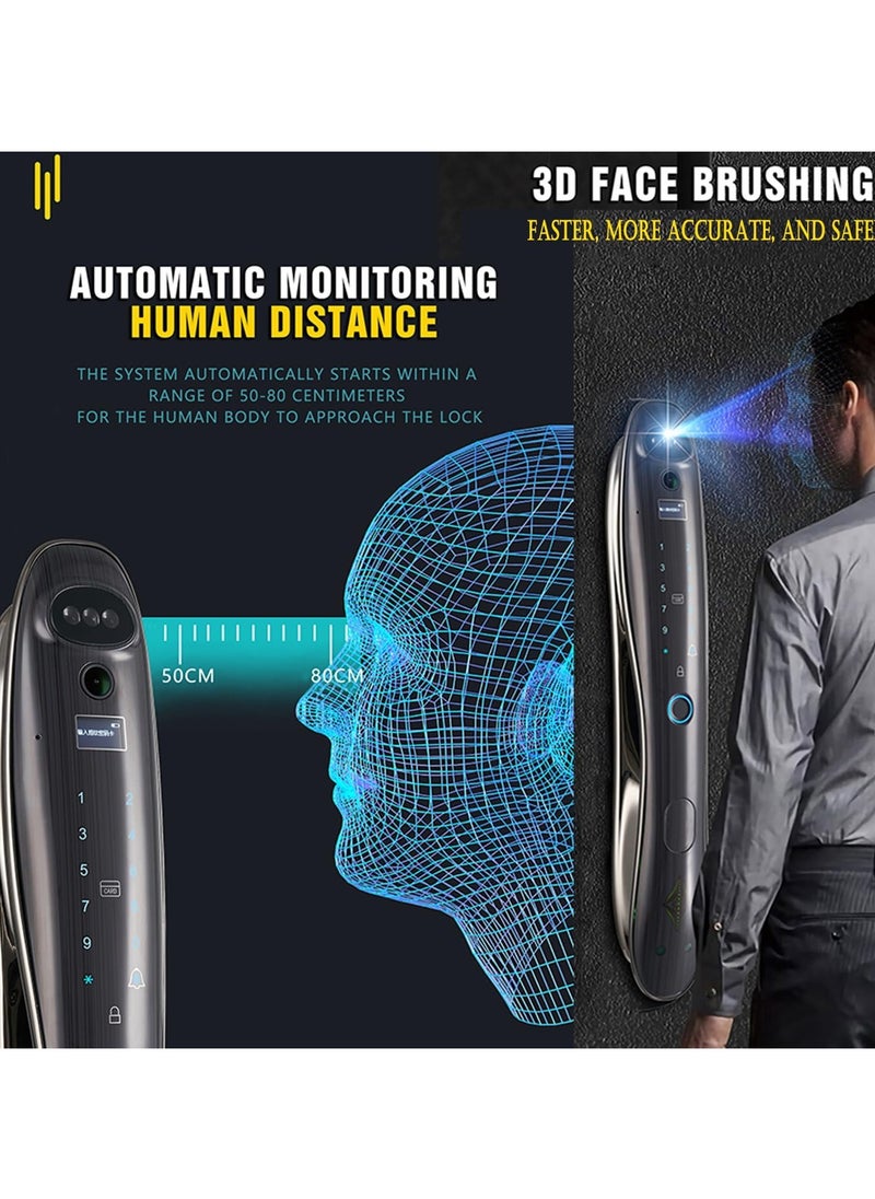 Smart Door Lock, Face Recognition Biometric Fingerprint Digital Password Card Smart Door Lock with Visible Door Viewer, with Keys, for Home Entry Doors