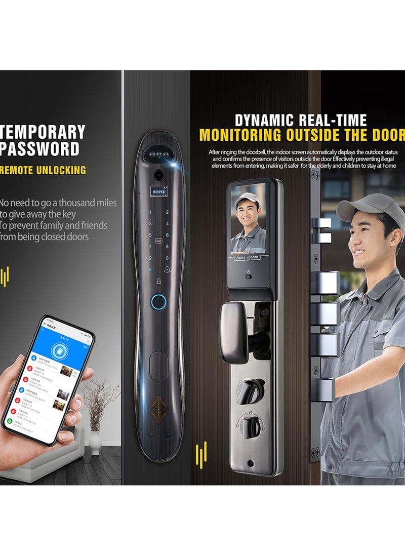 Smart Door Lock, Face Recognition Biometric Fingerprint Digital Password Card Smart Door Lock with Visible Door Viewer, with Keys, for Home Entry Doors