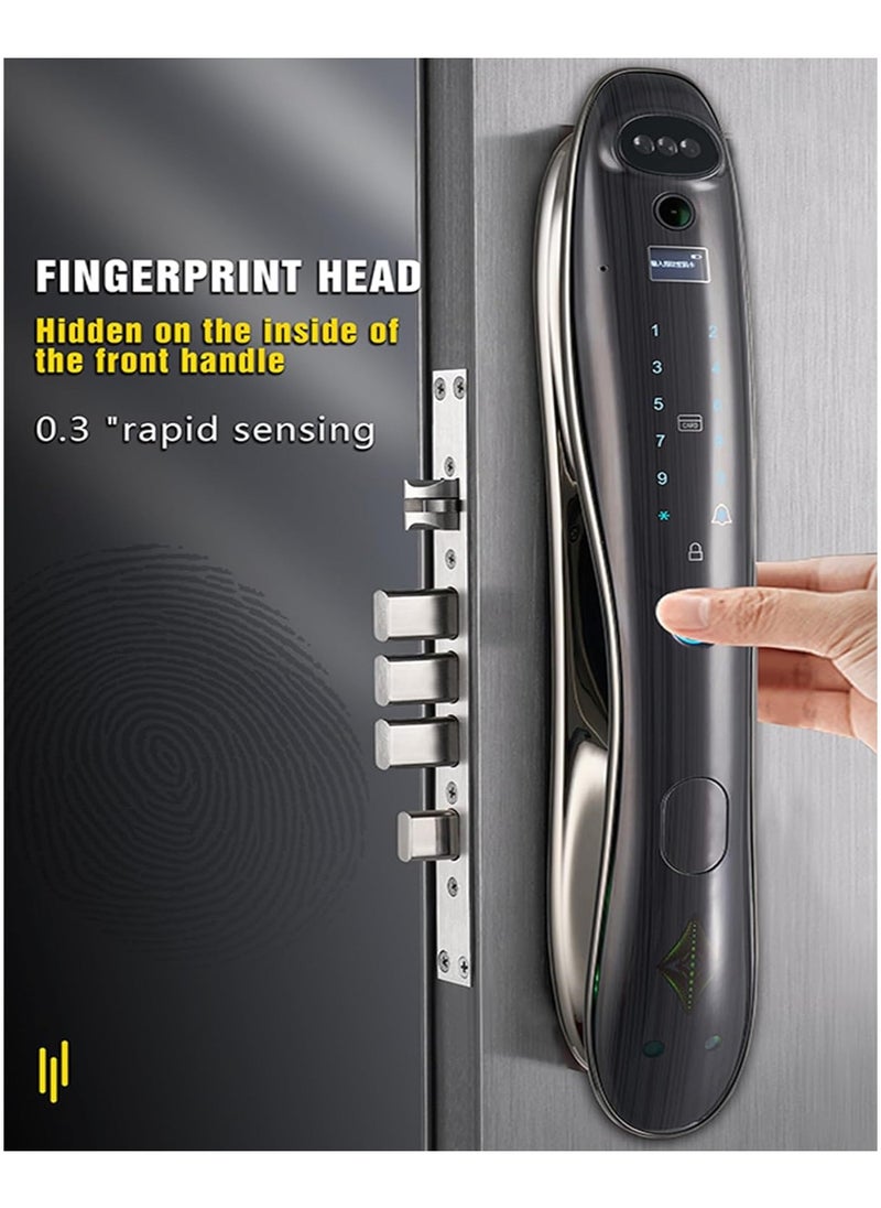 Smart Door Lock, Face Recognition Biometric Fingerprint Digital Password Card Smart Door Lock with Visible Door Viewer, with Keys, for Home Entry Doors