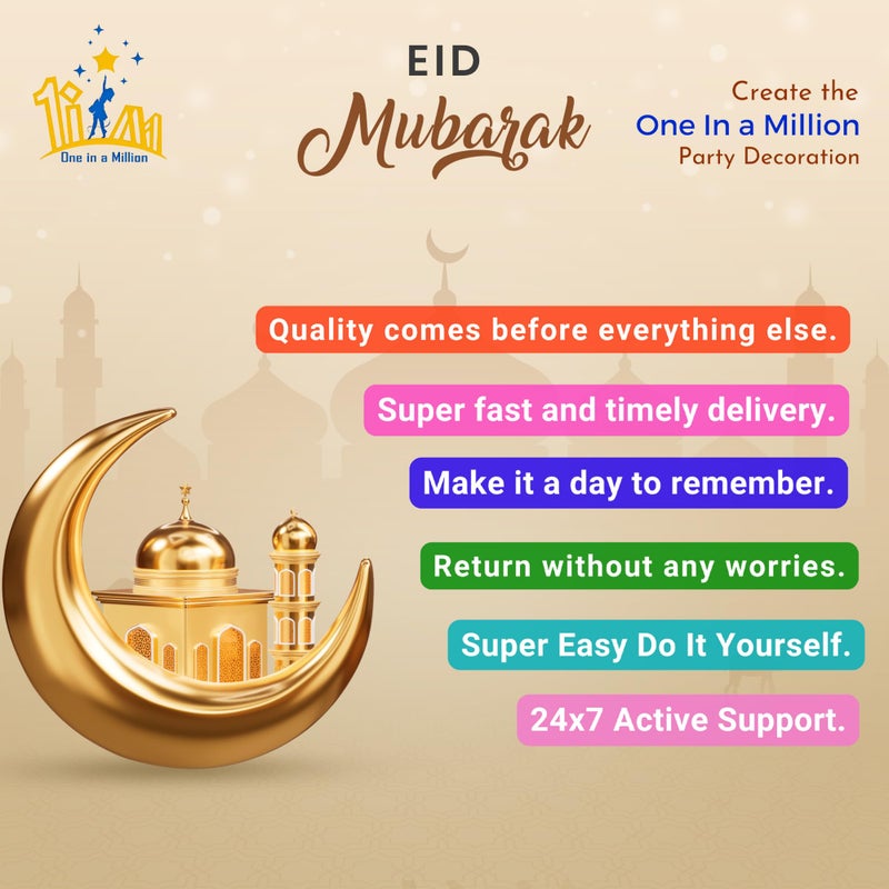 1iAM Eid Mubarak Decoration Item | 1pc 13.6X10.3cm "EID MUBARAK" 300gsm Printed Beautiful Green Color Moon Bunting Paper Banner for Celebration of Eid | Ramadan Decoration Item - Image 5