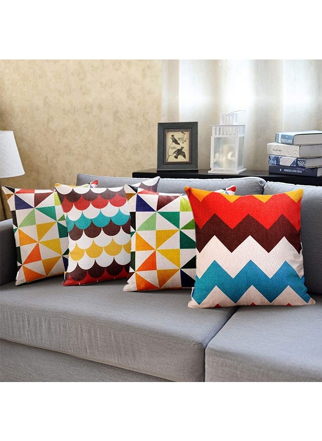 Generic Cushion cover 18*18 inch square pillowcase 45*45 cm 4 piece set colorful geometric retro linen home decoration cushion cover living room, bedroom sofa New Year pillowcase  - Image 4