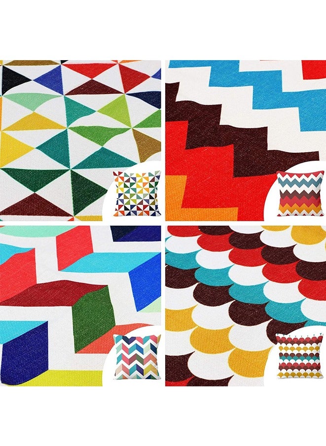Generic Cushion cover 18*18 inch square pillowcase 45*45 cm 4 piece set colorful geometric retro linen home decoration cushion cover living room, bedroom sofa New Year pillowcase  - Image 5