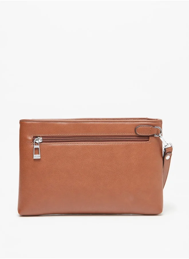 دوتشيني Men's Monogram Textured Pouch with Detachable Wrist Strap