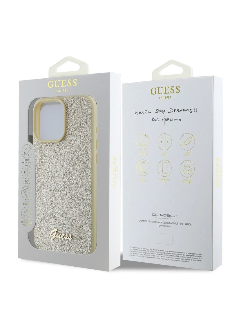 GUESS - iPhone 16 Pro Max Case Fixed Glitter Hard Cover / Drop Protection / Extra Shield Protection- Gold - Image 1