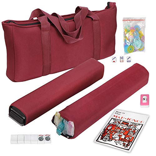HNDTEK American Mahjong Set 166 Tiles, 4 Colors All-in-One Rack/Pushers, Red Soft Bag and Accessories –Classic Full Size Complete Mahjong Set. - Image 1