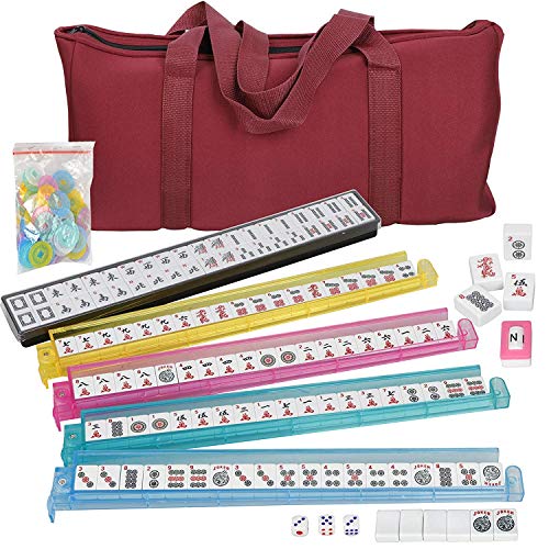 HNDTEK American Mahjong Set 166 Tiles, 4 Colors All-in-One Rack/Pushers, Red Soft Bag and Accessories –Classic Full Size Complete Mahjong Set. - Image 2