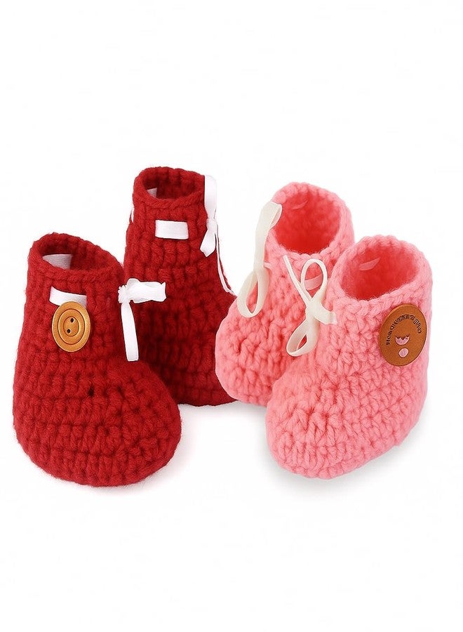 Dharmnirdosh Baby Boys & Baby Girls Woolen Socks comfortable Durable, Ankle Woolen Socks Booties (IN, Age, 6 Months, 12 Months, 2, Maroon & Pink) - Image 1