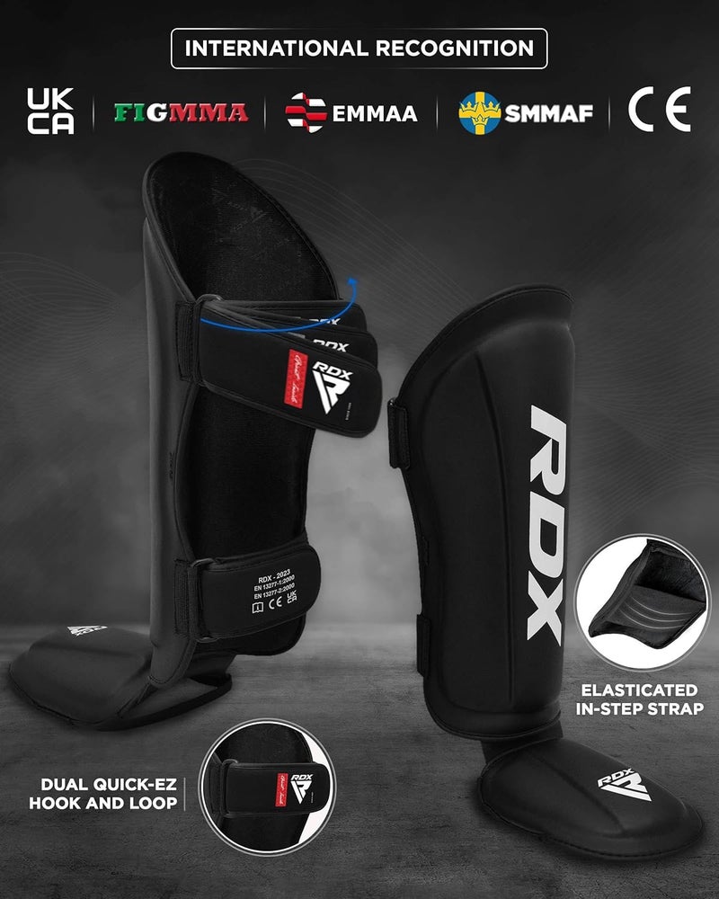 RDX Shin Guards for Kickboxing and Muay Thai - Premium Maya Hide Leather Protection Pads -L |Black/Black (SGR-T1R-L) - Image 3