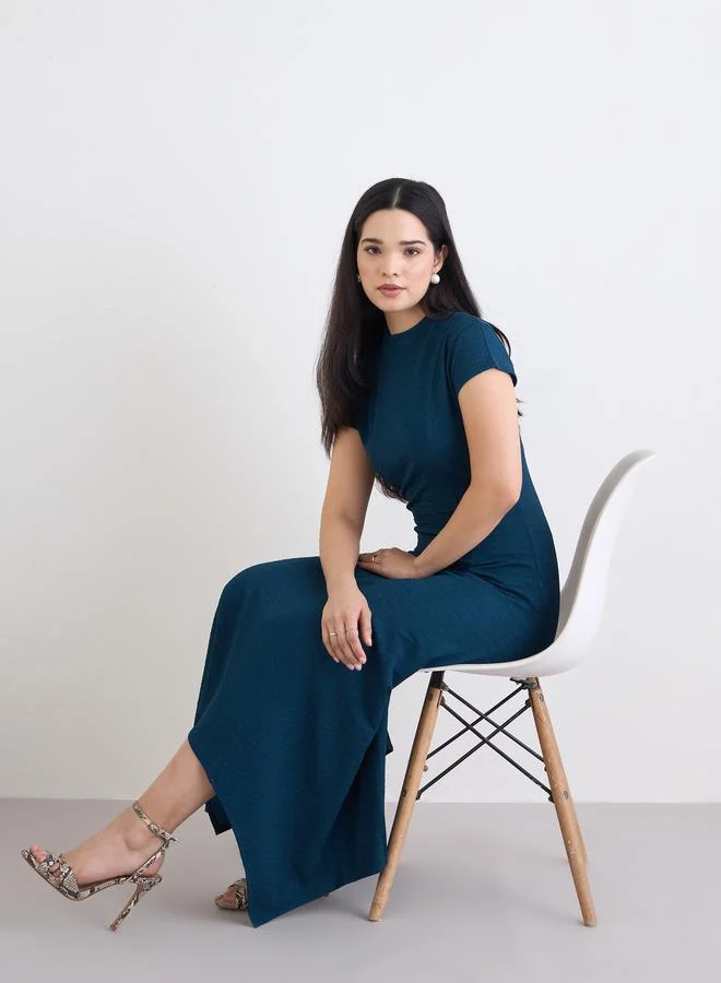 Teal Asymmetric Hem Maxi Dress