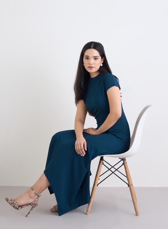 Styli Teal Asymmetric Hem Maxi Dress - Image 1