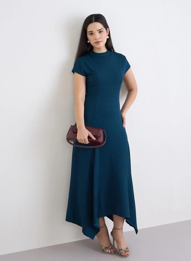 Styli Teal Asymmetric Hem Maxi Dress