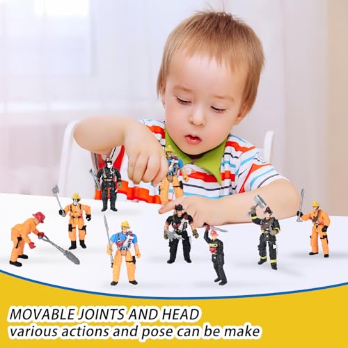 HAPTIME 8 Pieces Firefighter Action Figures, Fireman Toys for 3 4 5 6 7+ Year Old Boys, 4-Inch Toy Figure & Playsets with Accessories, Ideal Gifts for Boys Girls Kids, Christmas Stocking Stuffers Party Favor - Image 2