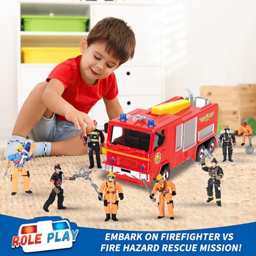 HAPTIME 8 Pieces Firefighter Action Figures, Fireman Toys for 3 4 5 6 7+ Year Old Boys, 4-Inch Toy Figure & Playsets with Accessories, Ideal Gifts for Boys Girls Kids, Christmas Stocking Stuffers Party Favor - Image 4